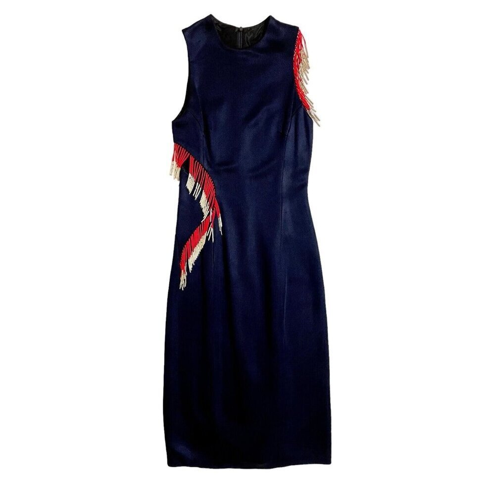 Galvan London Molten Beaded Fringe Body-con Dress Navy Knit SZ 8 New - Picture 6 of 15